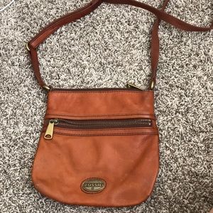 Fossil brown leather cross body& matching wallet